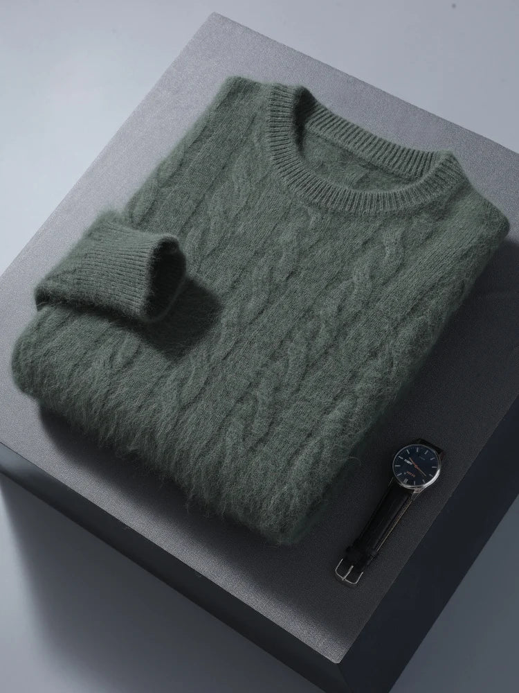 Cable Knit Pure Cashmere Round Neck Sweater for Men | Smart Casual Wear