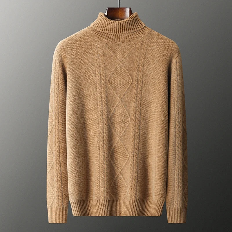Cable Knit Cashmere Turtleneck Sweater for Men | Winter Layering