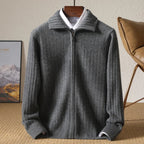 Ribbed Merino Wool Zip Up Cardigan for Men | Business Casual Wear