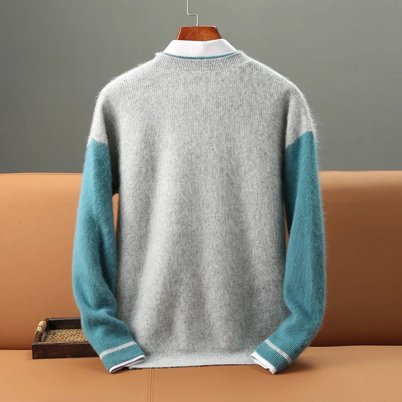 Colour Block Cable Knit Wool Blend Sweater for Men | Cold Weather Wear