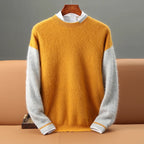 Colour Block Cable Knit Wool Blend Sweater for Men | Cold Weather Wear