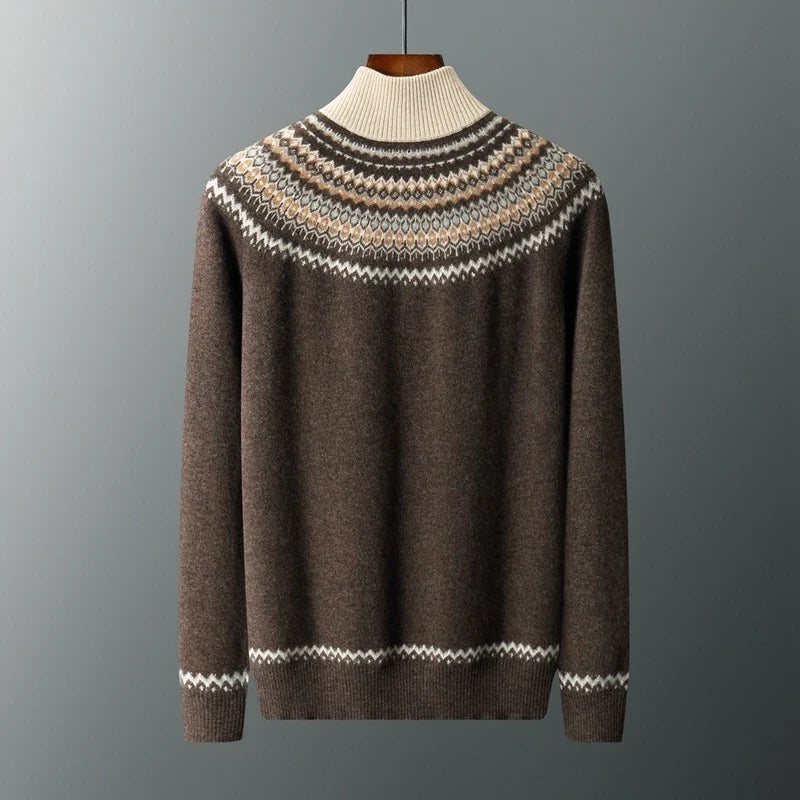 Fair Isle Yoke Quarter Zip Cashmere Blend Sweater for Men | Winter Layering
