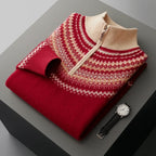 Fair Isle Yoke Quarter Zip Cashmere Blend Sweater for Men | Winter Layering