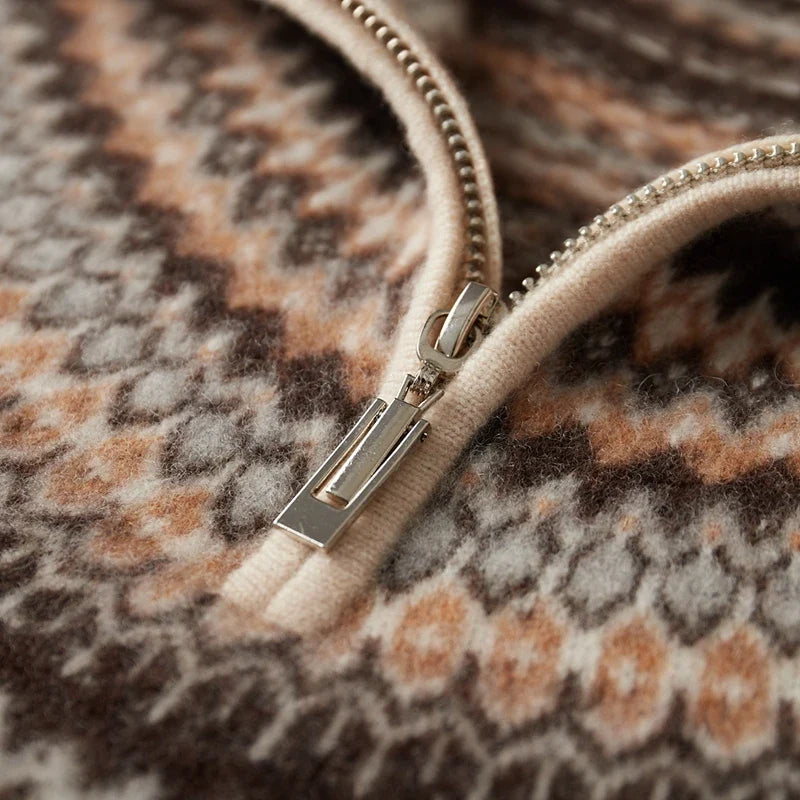 Fair Isle Yoke Quarter Zip Cashmere Blend Sweater for Men | Winter Layering