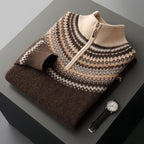 Fair Isle Yoke Quarter Zip Cashmere Blend Sweater for Men | Winter Layering