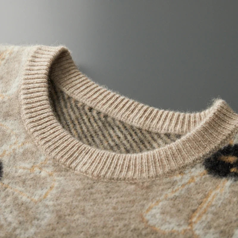 Floral Pattern Cashmere Blend Knit Sweater for Men | Casual Wear