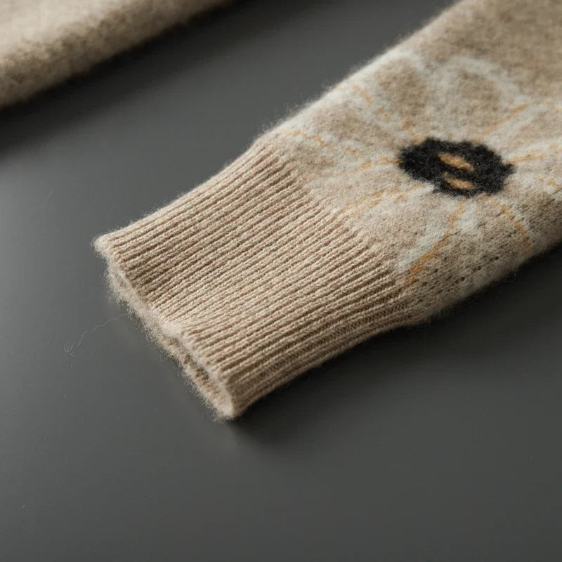 Floral Pattern Cashmere Blend Knit Sweater for Men | Casual Wear