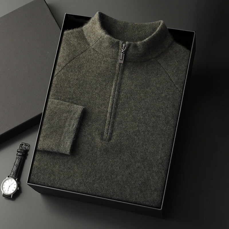 Pure Cashmere Half Zip Mock Neck Sweater for Men | Smart Casual Wear