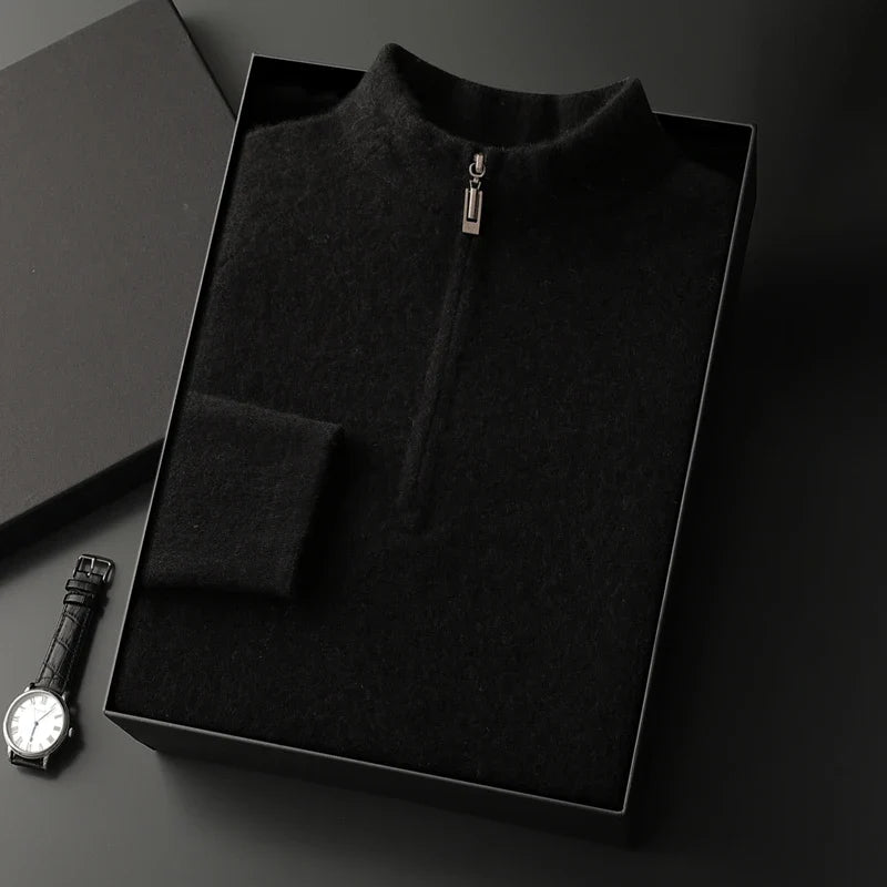 Pure Cashmere Half Zip Mock Neck Sweater for Men | Smart Casual Wear