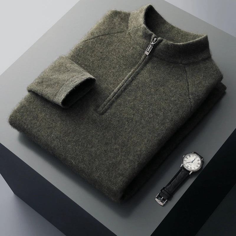Pure Cashmere Half Zip Mock Neck Sweater for Men | Smart Casual Wear
