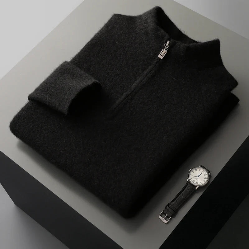 Pure Cashmere Half Zip Mock Neck Sweater for Men | Smart Casual Wear