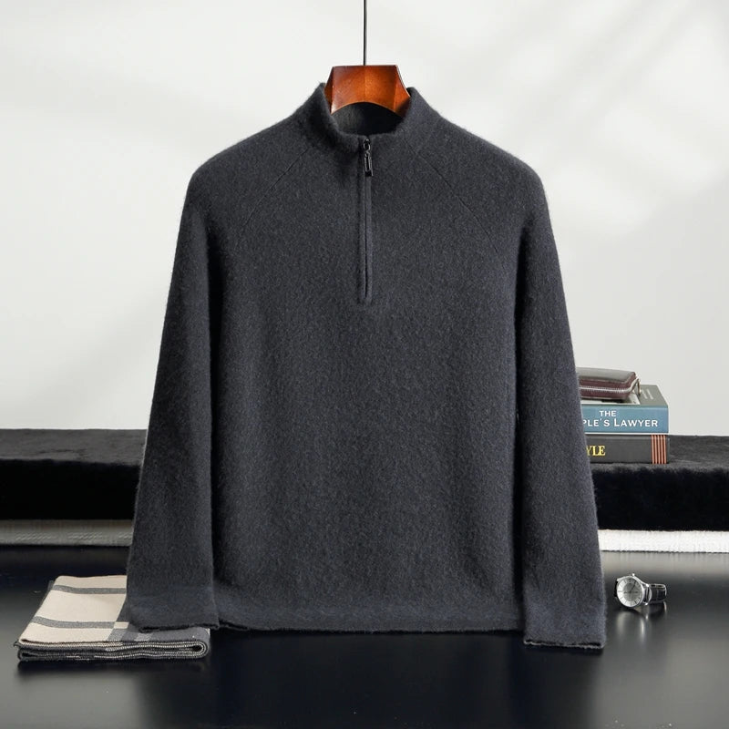 Pure Cashmere Half Zip Mock Neck Sweater for Men | Smart Casual Wear