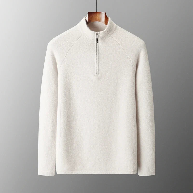 Pure Cashmere Half Zip Mock Neck Sweater for Men | Smart Casual Wear