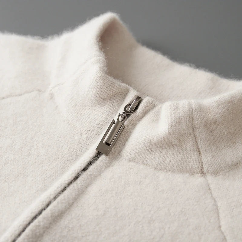 Pure Cashmere Half Zip Mock Neck Sweater for Men | Smart Casual Wear