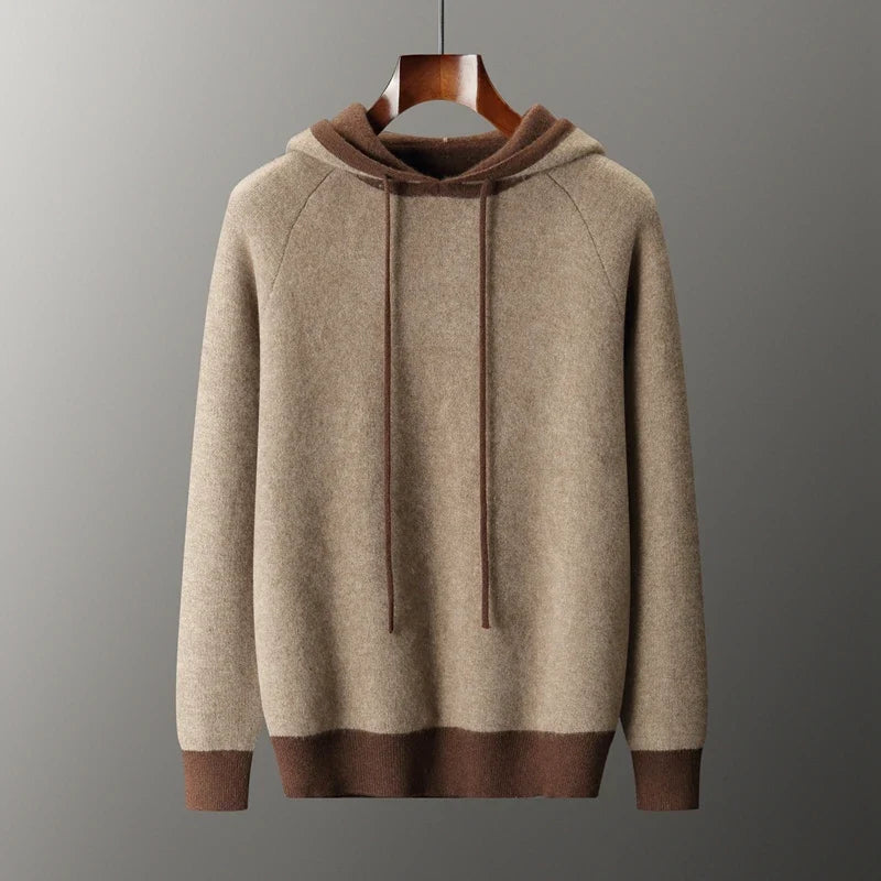 Pure Cashmere Knit Hooded Pullover Sweater for Men | Winter Layering