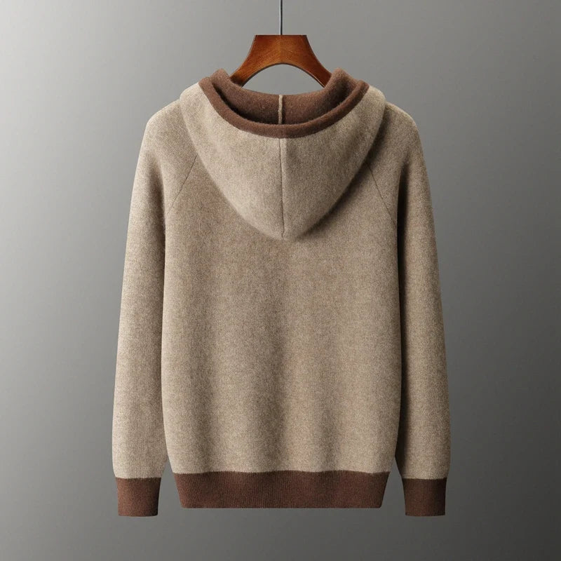Pure Cashmere Knit Hooded Pullover Sweater for Men | Winter Layering