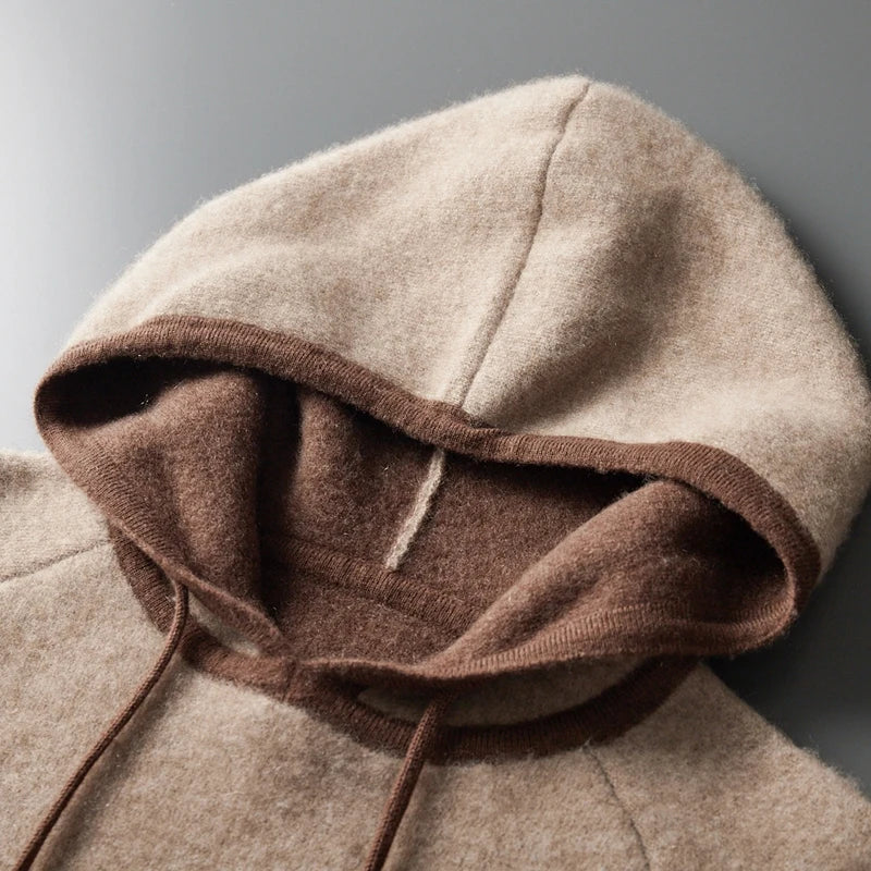 Pure Cashmere Knit Hooded Pullover Sweater for Men | Winter Layering