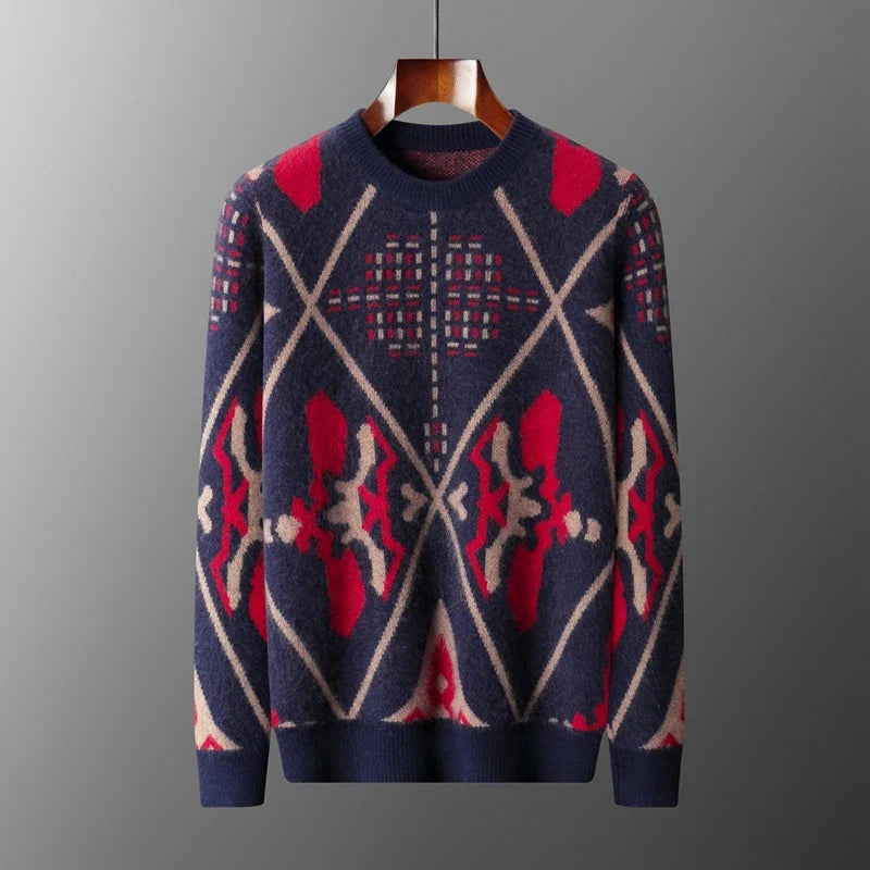 Jacquard Diamond Pattern Cashmere Blend Sweater for Men | Casual Wear