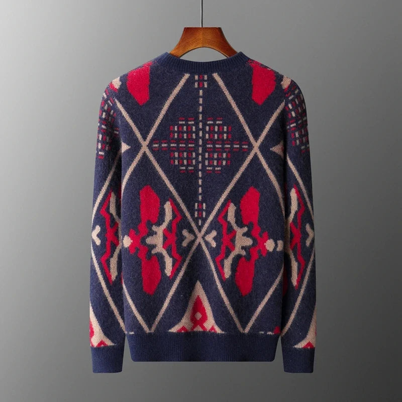Jacquard Diamond Pattern Cashmere Blend Sweater for Men | Casual Wear
