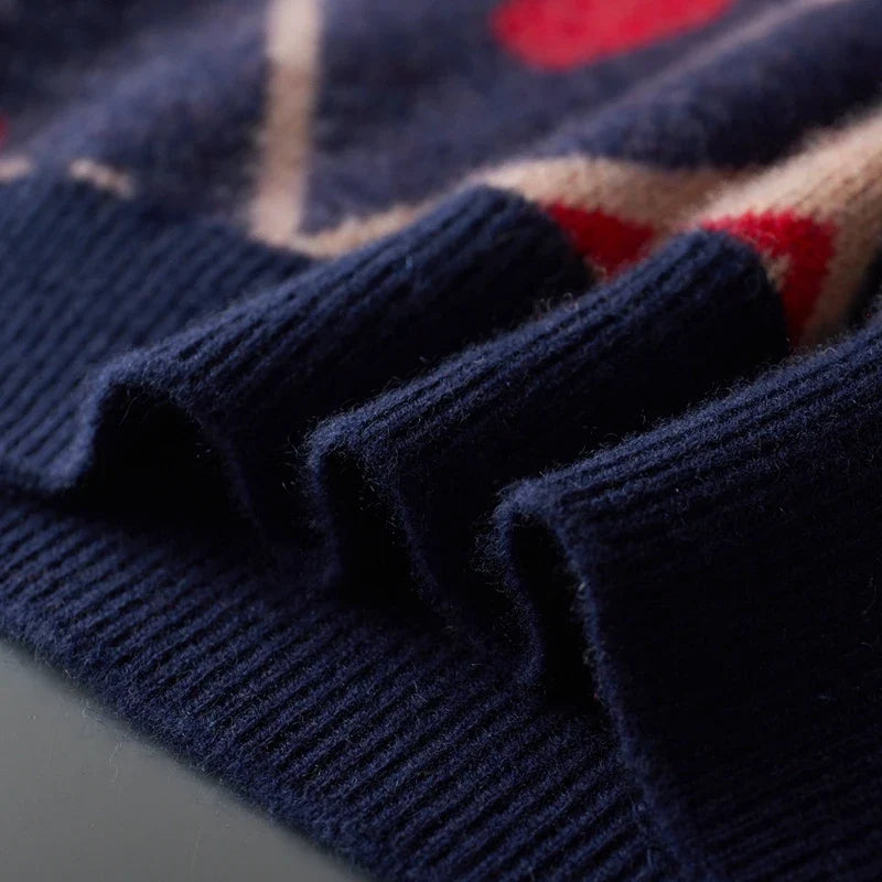 Jacquard Diamond Pattern Cashmere Blend Sweater for Men | Casual Wear