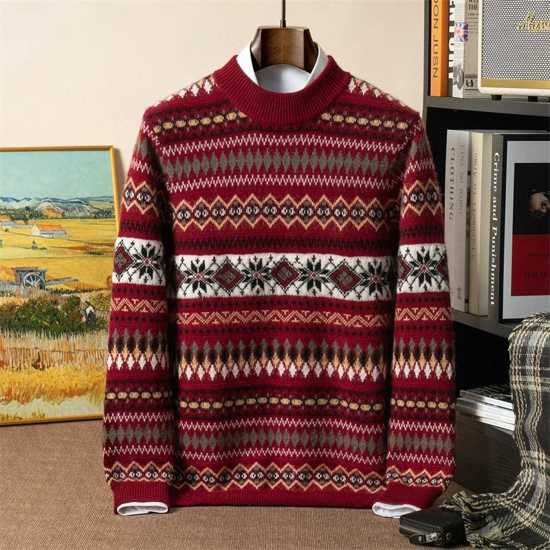 Jacquard Cashmere Blend Half Turtleneck Sweater for Men | Smart Casual Wear