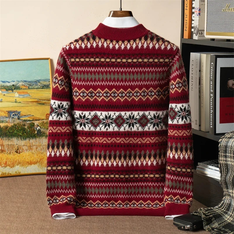 Jacquard Cashmere Blend Half Turtleneck Sweater for Men | Smart Casual Wear