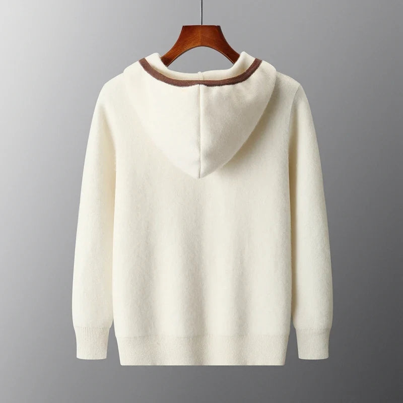 Cashmere Blend Full Zip Knit Hoodie for Men | Casual Layering