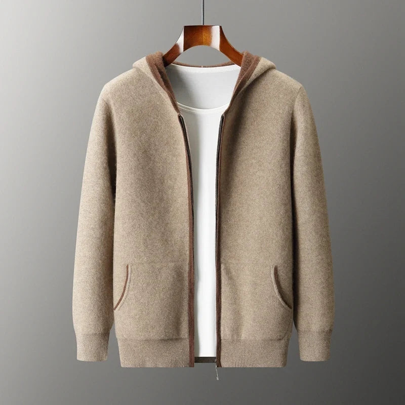 Cashmere Blend Full Zip Knit Hoodie for Men | Casual Layering