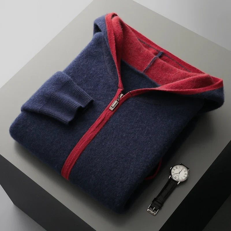 Cashmere Blend Full Zip Knit Hoodie for Men | Casual Layering