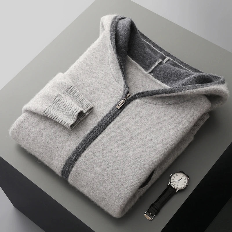Cashmere Blend Full Zip Knit Hoodie for Men | Casual Layering