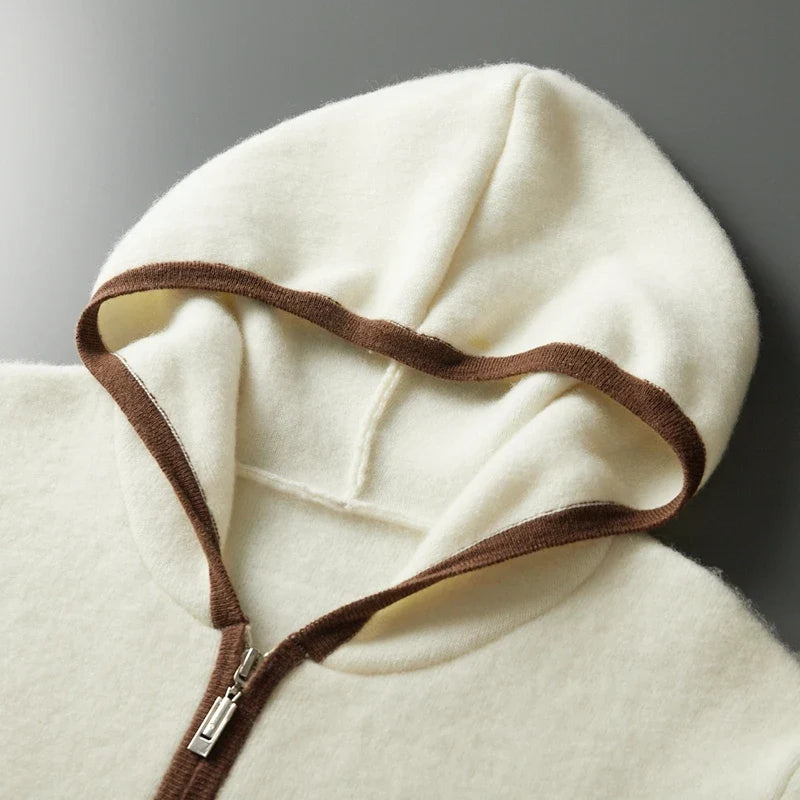 Cashmere Blend Full Zip Knit Hoodie for Men | Casual Layering