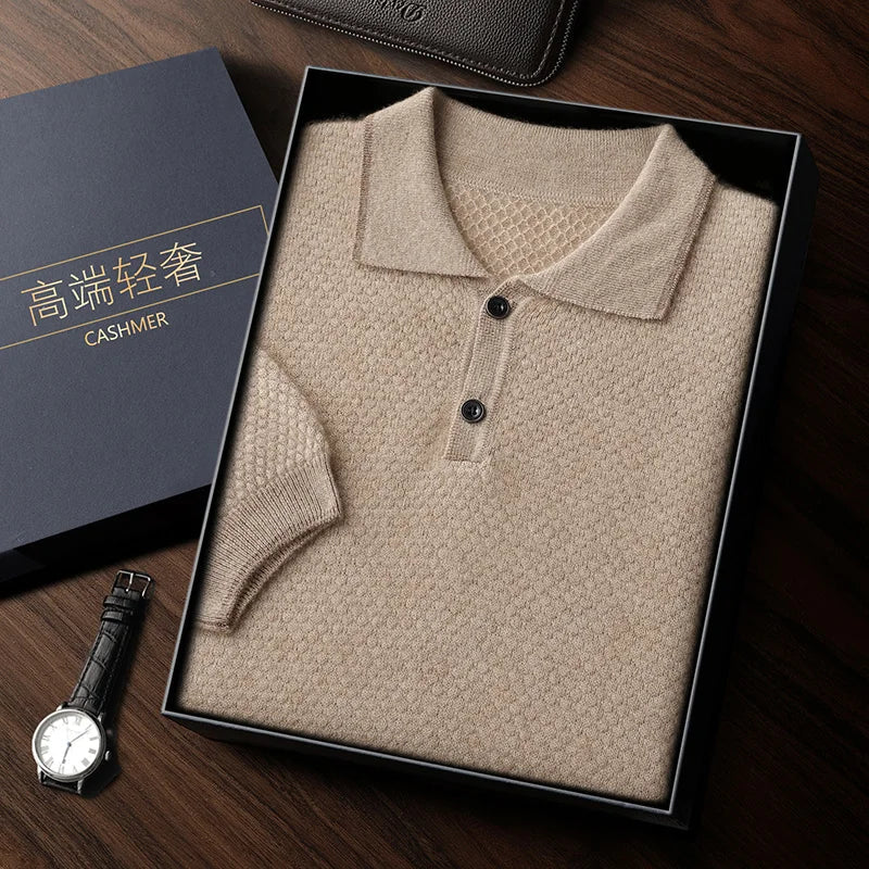 Short Sleeve Cashmere Knit Polo Shirt for Men | Year Round Wear