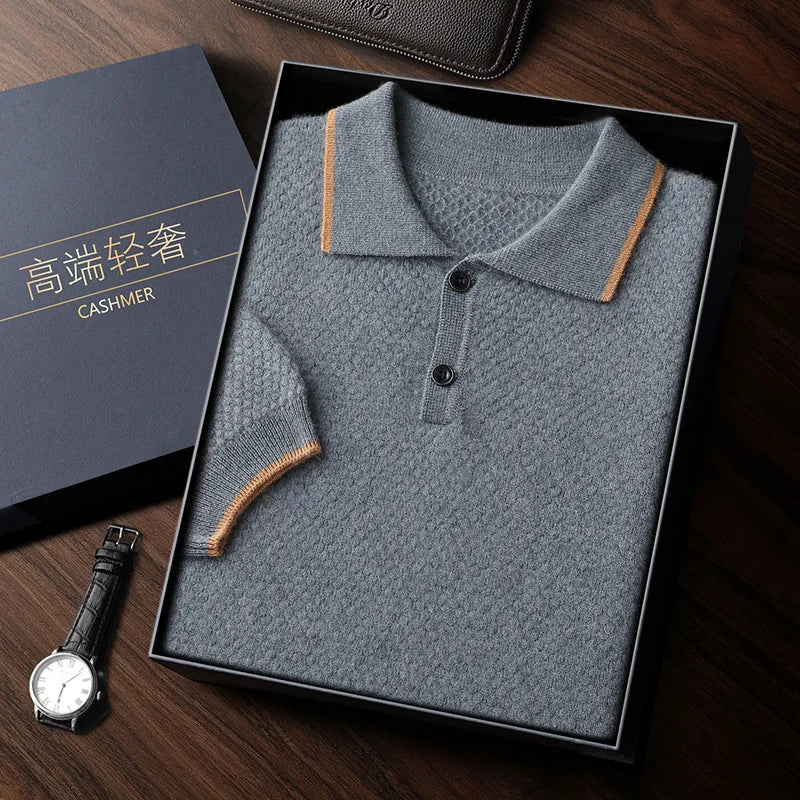 Short Sleeve Cashmere Knit Polo Shirt for Men | Year Round Wear