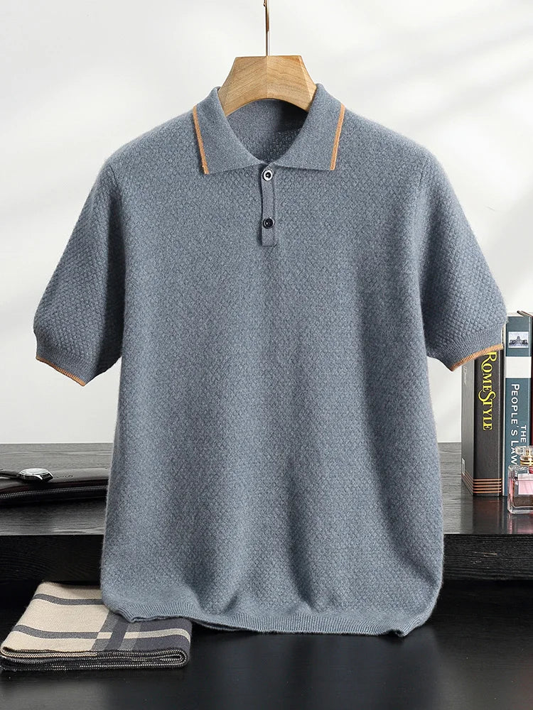 Short Sleeve Cashmere Knit Polo Shirt for Men | Year Round Wear