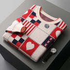 Heart Print Patchwork Cashmere Sweater for Men | Casual Wear