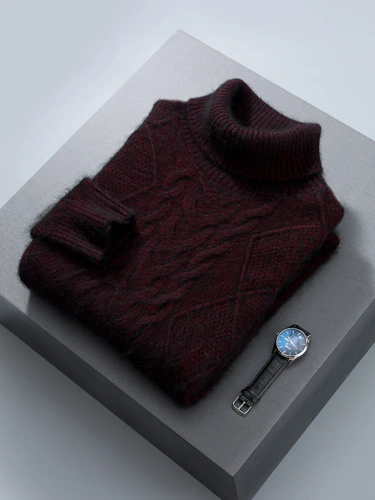 Cable Knit Pure Cashmere Turtleneck Sweater for Men | Autumn and Winter Wear
