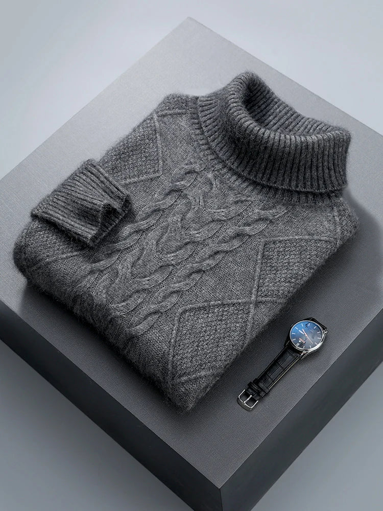 Cable Knit Pure Cashmere Turtleneck Sweater for Men | Autumn and Winter Wear