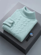 Cable Knit Pure Cashmere Turtleneck Sweater for Men | Autumn and Winter Wear
