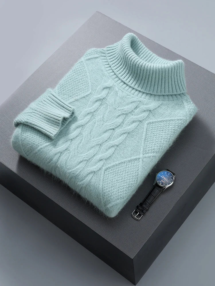 Cable Knit Pure Cashmere Turtleneck Sweater for Men | Autumn and Winter Wear
