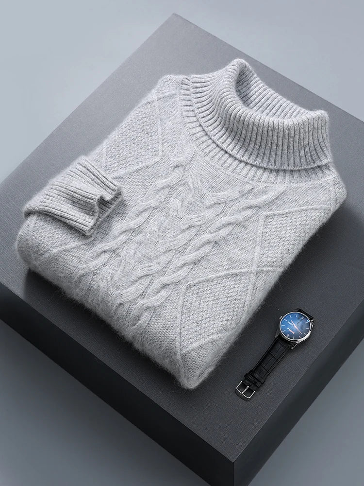 Cable Knit Pure Cashmere Turtleneck Sweater for Men | Autumn and Winter Wear