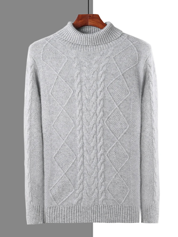 Cable Knit Pure Cashmere Turtleneck Sweater for Men | Autumn and Winter Wear