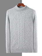 Cable Knit Pure Cashmere Turtleneck Sweater for Men | Autumn and Winter Wear