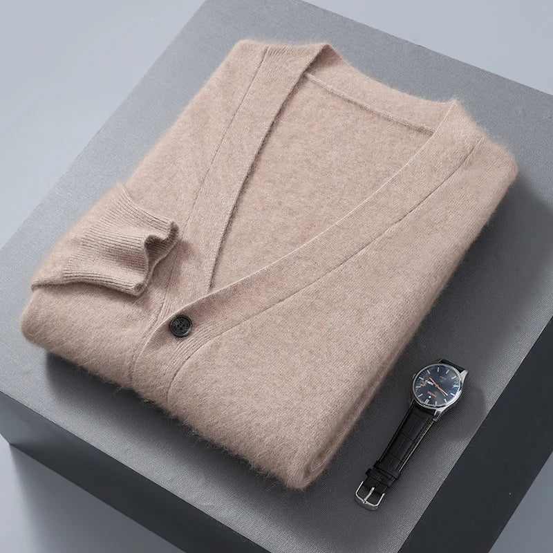 Pure Cashmere V Neck Cardigan for Men | Smart Casual Layering