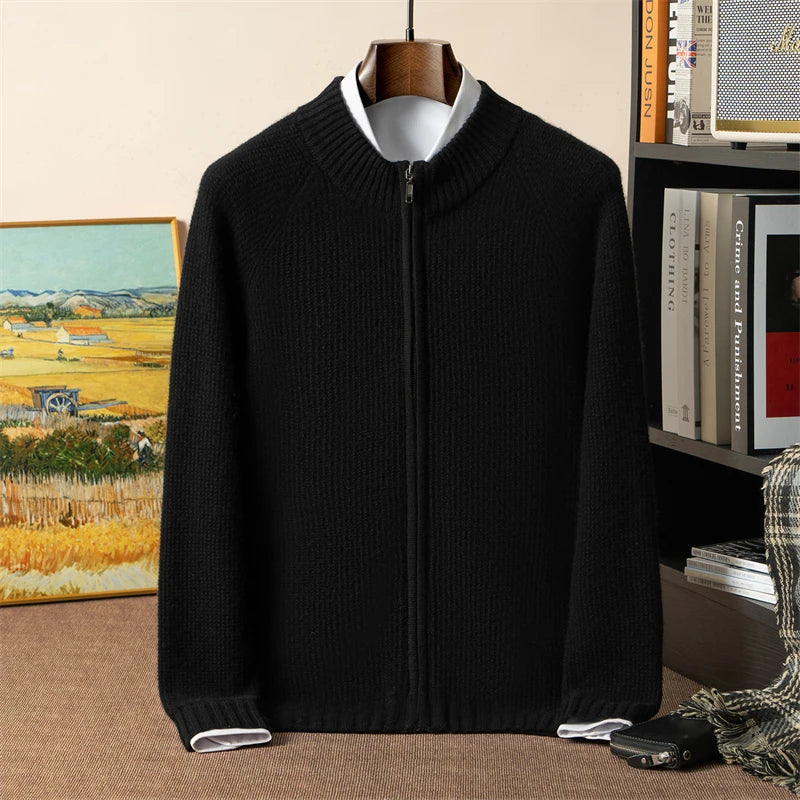 Pure Cashmere Ribbed Zip Up Cardigan for Men | Winter Layering