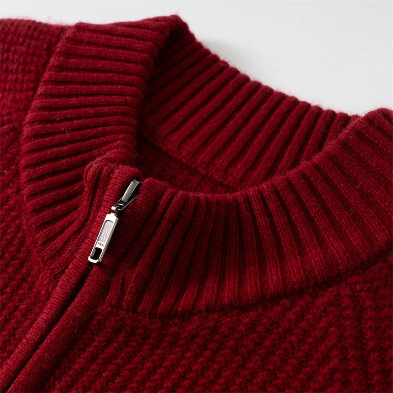 Pure Cashmere Ribbed Zip Up Cardigan for Men | Winter Layering