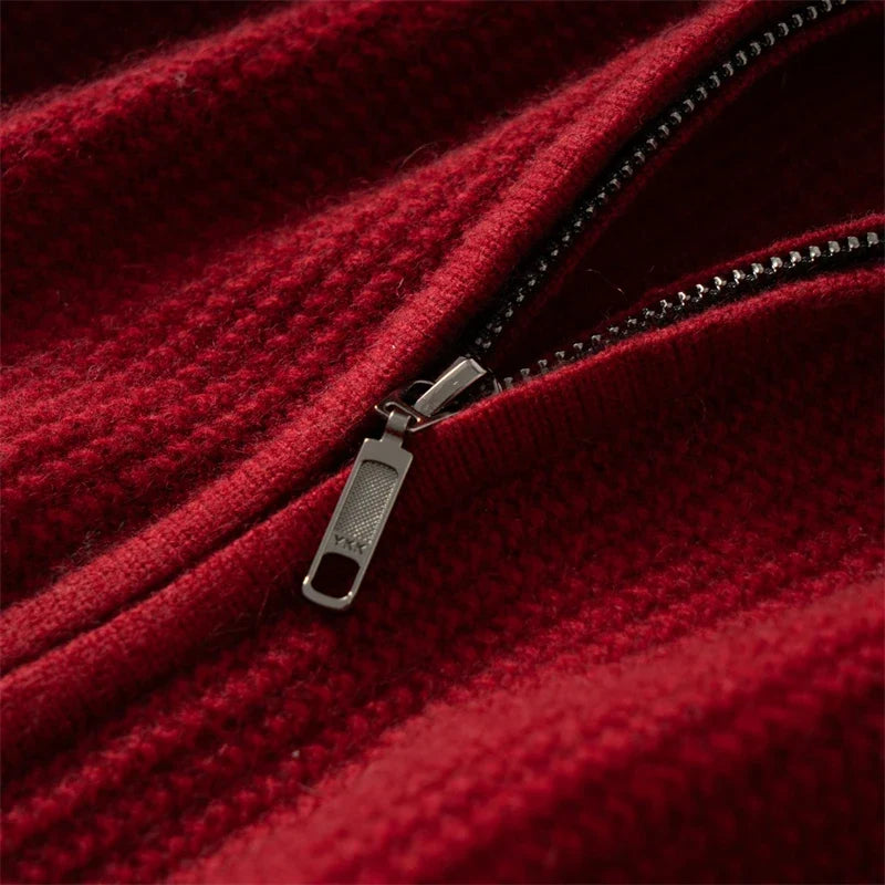 Pure Cashmere Ribbed Zip Up Cardigan for Men | Winter Layering