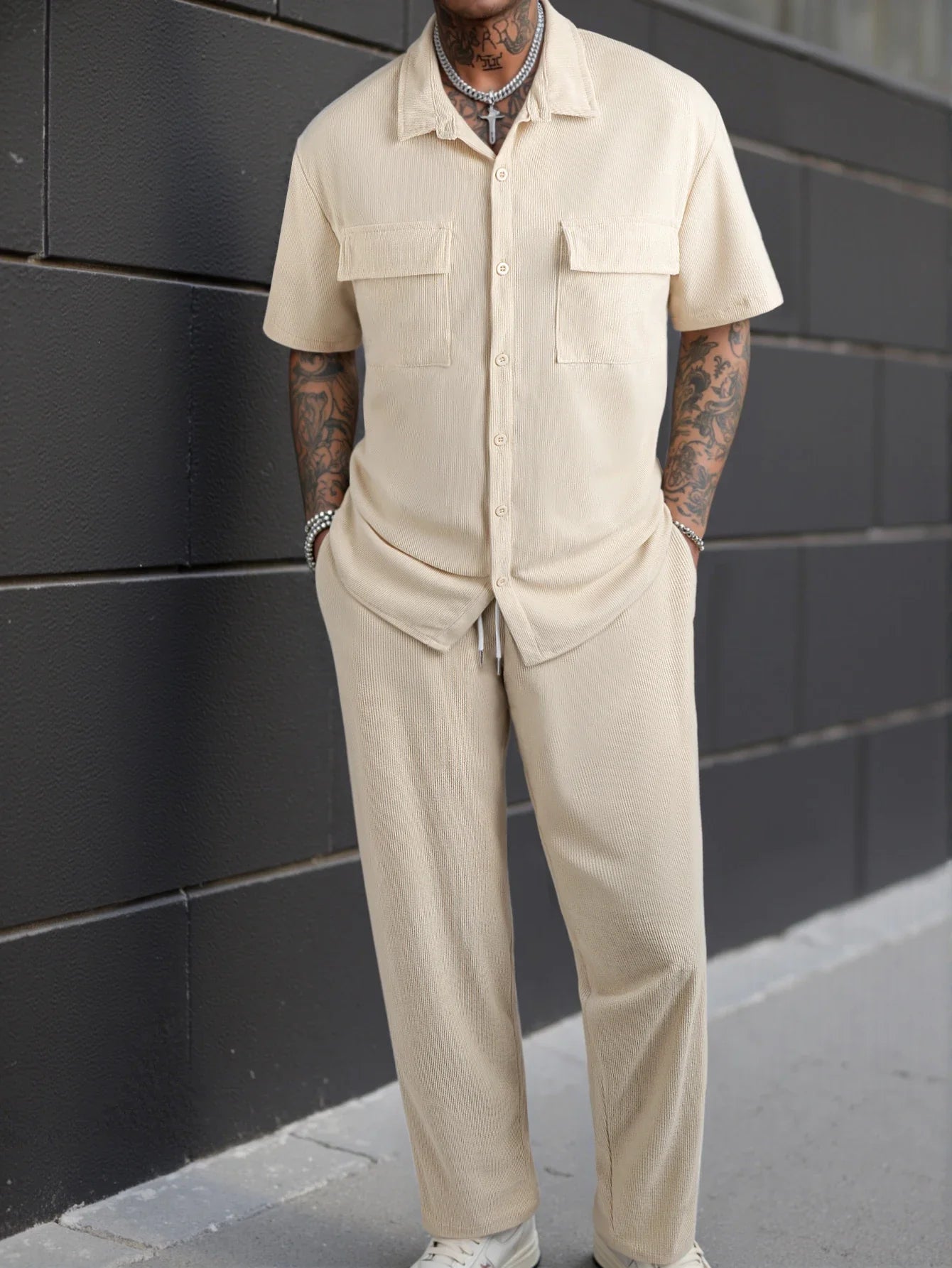 Short Sleeve Shirt and Trouser Two Piece Set for Men | Casual Wear