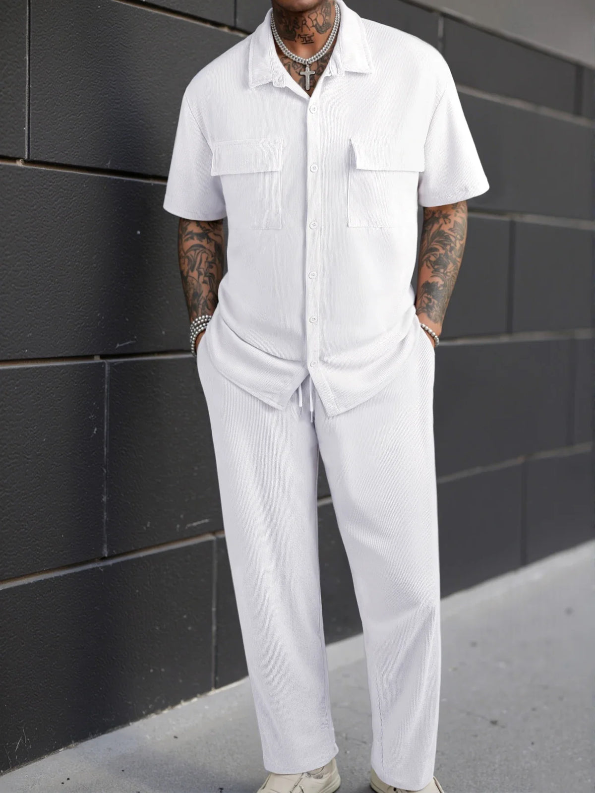 Short Sleeve Shirt and Trouser Two Piece Set for Men | Casual Wear