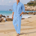 Linen Button Up Shirt and Drawstring Trouser Set for Men | Beach and Summer Wear