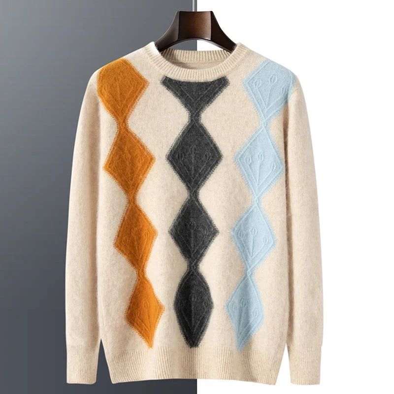 Colour Block Argyle Merino Wool Sweater for Men | Smart Casual Wear